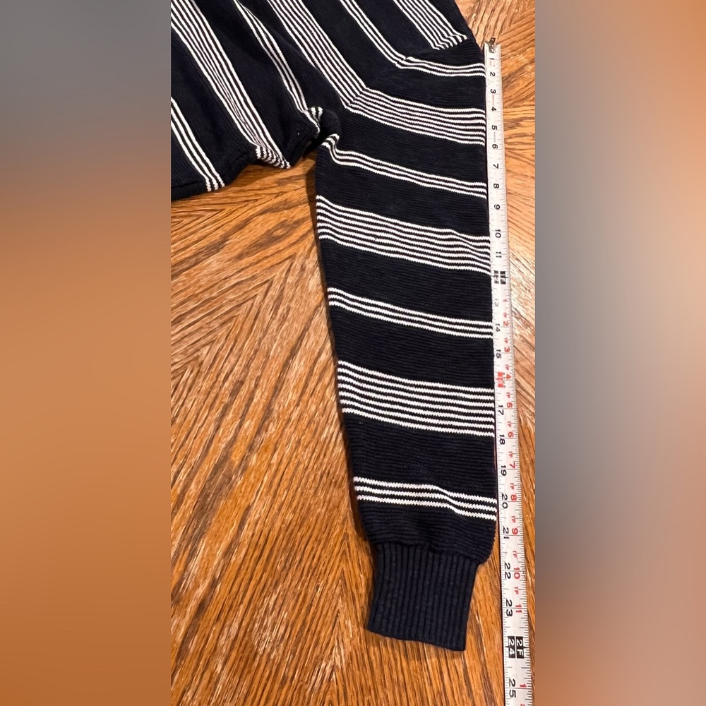 Lands End nautical maritime sweater cotton‎ linen blend navy blue white stripes - Picture 8 of 11